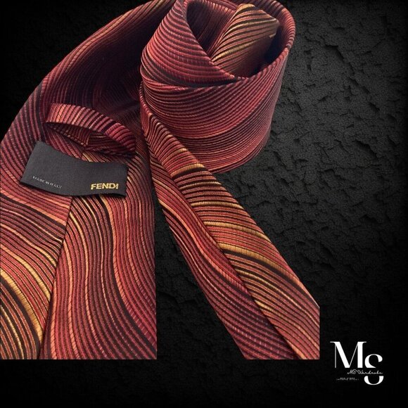 FENDI FF Current Red Wave Pattern Silk Tie Made In Italy W:3.9" EX COND - Picture 3 of 7